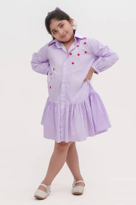 Darleen Kids Couture Cotton Heart Placement Embroidered Dress 