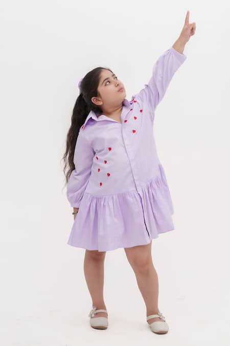 Darleen Kids Couture Cotton Heart Placement Embroidered Dress 