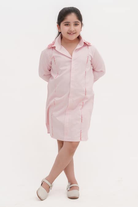 Darleen Kids Couture Cotton Floret Collar Embroidered Dress 