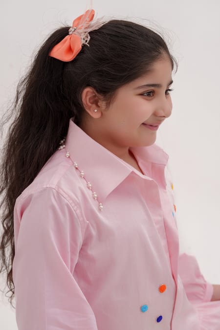 Darleen Kids Couture_Pink Cotton Beads Embroidered Dress _Online_at_Aza_Fashions