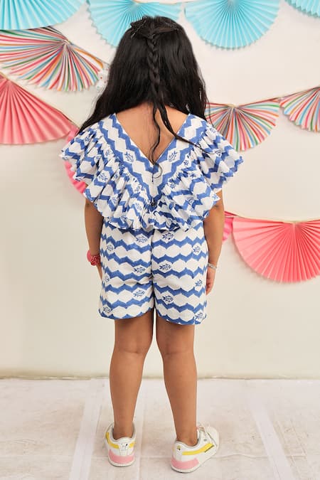 Shop Tiny Colour Blue Cotton Whimsical Wave Print Playsuit at Aza Fashions Shop_Tiny Colour_Blue Cotton Whimsical Wave Print Playsuit _at_Aza_Fashions