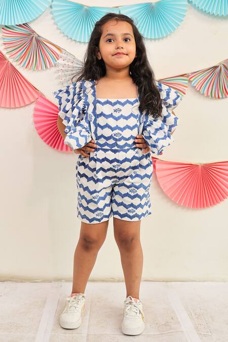 Buy Tiny Colour Blue Cotton Whimsical Wave Print Playsuit Online at Aza Fashions Buy_Tiny Colour_Blue Cotton Whimsical Wave Print Playsuit _Online_at_Aza_Fashions
