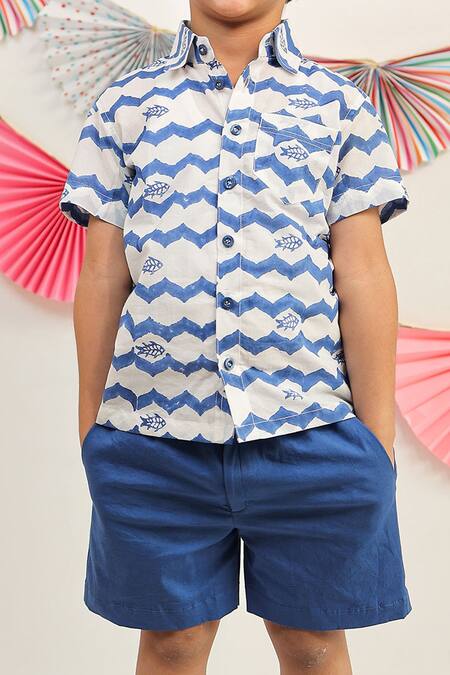 Buy Tiny Colour Blue Cotton Whimsical Wave Print Shirt And Shorts Set Online at Aza Fashions Buy_Tiny Colour_Blue Cotton Whimsical Wave Print Shirt And Shorts Set _Online_at_Aza_Fashions