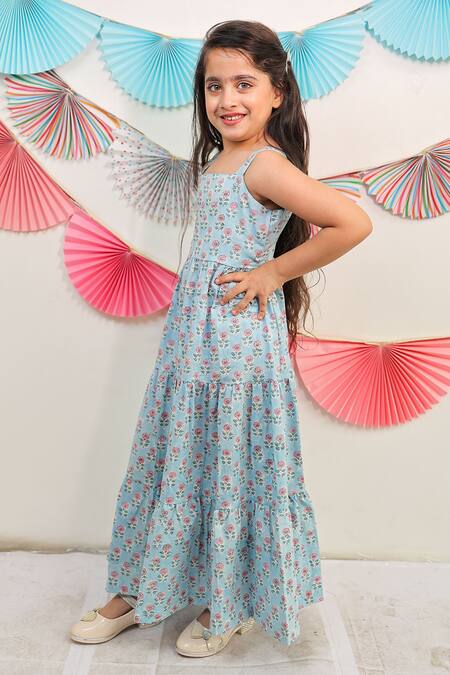 Buy Tiny Colour Blue Cotton Printed Tiered Dress Online at Aza Fashions Buy_Tiny Colour_Blue Cotton Printed Tiered Dress _Online_at_Aza_Fashions