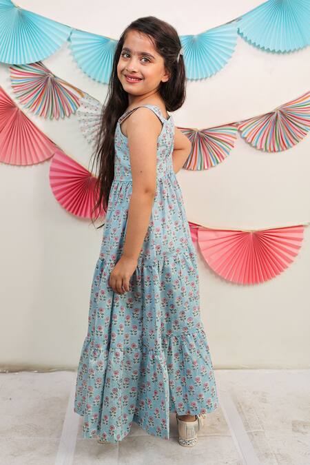 Shop Tiny Colour Blue Cotton Printed Tiered Dress Online at Aza Fashions Shop_Tiny Colour_Blue Cotton Printed Tiered Dress _Online_at_Aza_Fashions