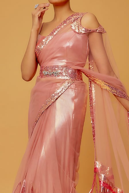 Anita Kanwal Sequin Embellished Pre-Draped Saree With Blouse 