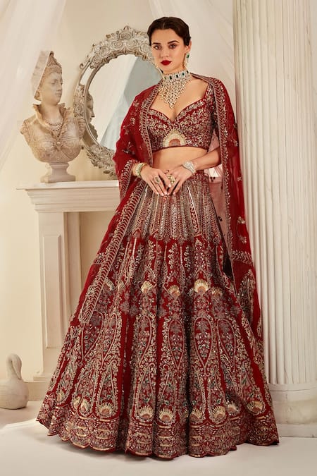 Buy Raspberry Red Velvet Lehenga Choli for Bridal Online - LLCV01631 |  Andaaz Fashion