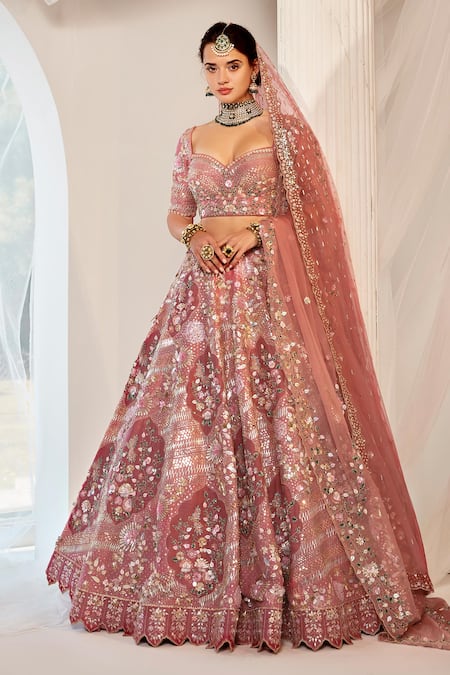 Rachit Khanna Glass Beads & Sequin Embroidered Bridal Lehenga Set 