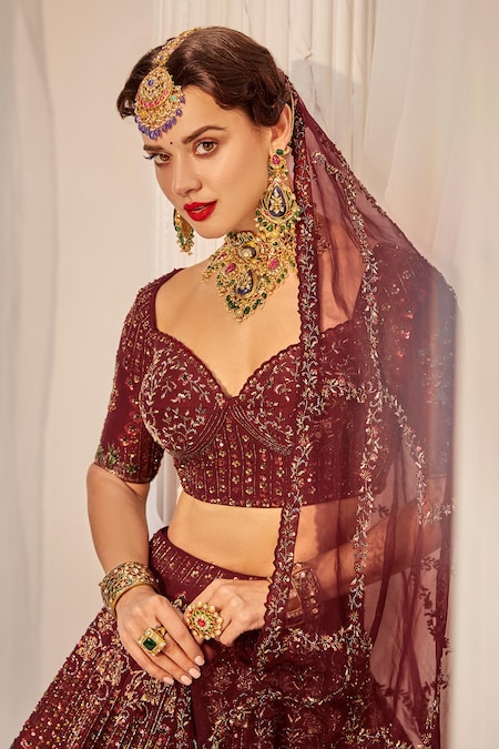 Red Maroon Bridal Lehenga Choli With Zardozi SFINSB81 – Siya Fashions