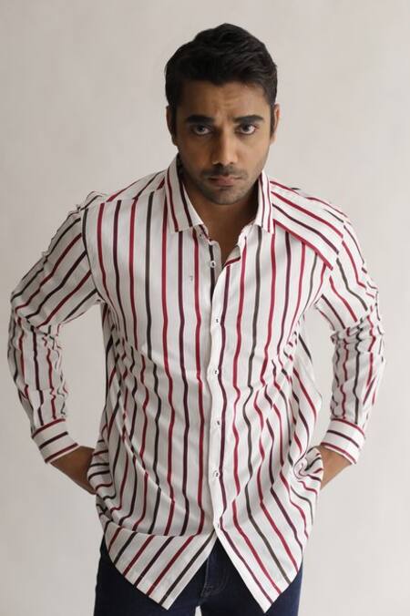Kaha White Italian Cotton Stripe Pattern Shirt