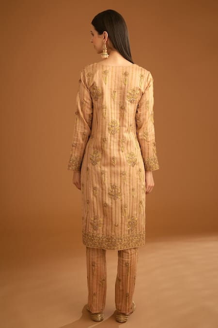 Shop Shyam Narayan Prasad Pink Chanderi, Tissue Embroidery Round Neck Dori And Thread Kurta Set at Aza Fashions Shop_Shyam Narayan Prasad_Pink Chanderi, Tissue Embroidery Round Neck Dori And Thread Kurta Set _at_Aza_Fashions