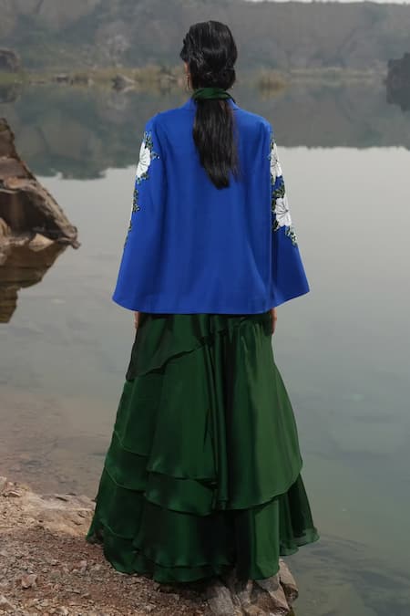 Neiza By Neeti Seth Floral Moti Work Cashmere Wool Cape 