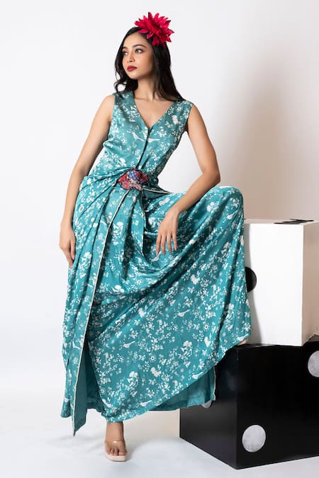 Pds By Sneha Floral Embellished Kaftan & Skirt Set 
