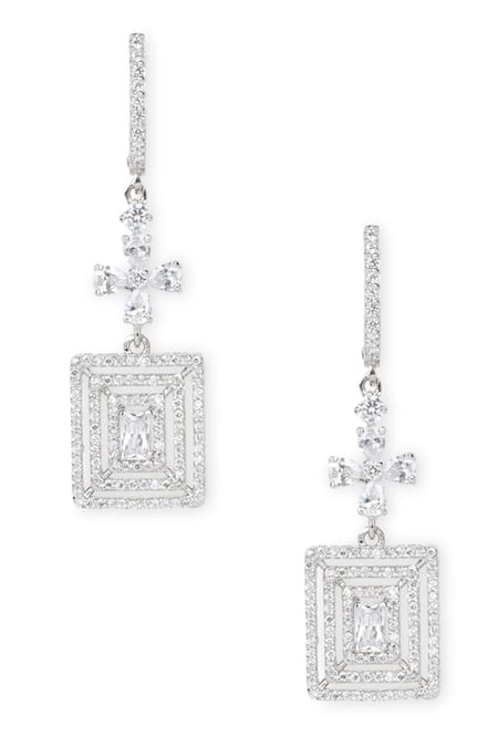 Sica Jewellery_White Crystals Cubic Zirconia Embellished Drop Earrings _Online_at_Aza_Fashions