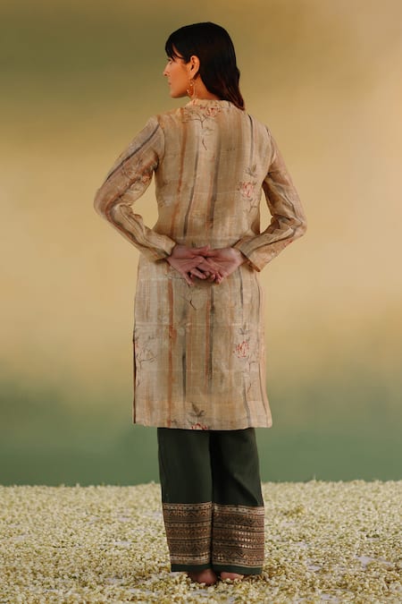 Shop Taisha Yellow Linen, Silk, Cotton Embroidery Straight Floral Pattern Kurta With Pant at Aza Fashions Shop_Taisha_Yellow Linen, Silk, Cotton Embroidery Straight Floral Pattern Kurta With Pant _at_Aza_Fashions