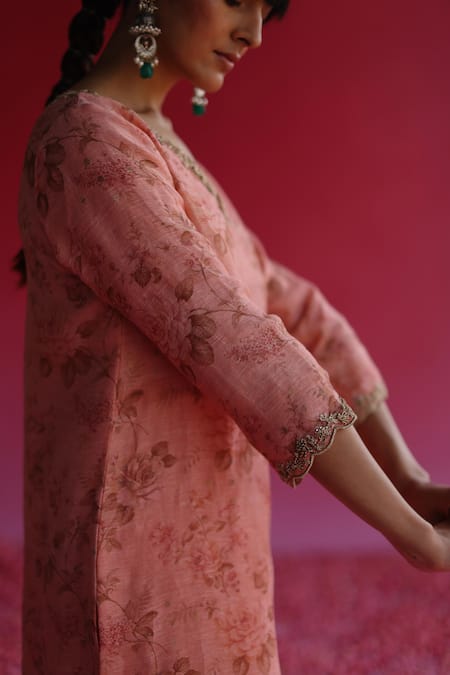 Buy Taisha Pink Linen, Silk, , Handloom Swaroop Flower Woven Kurta Set Buy_Taisha_Pink Linen, Silk, , Handloom Swaroop Flower Woven Kurta Set