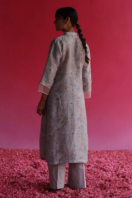 Shop Taisha Blue Linen, Silk, , Handloom Embroidery Garden Woven Kurta Set at Aza Fashions Shop_Taisha_Blue Linen, Silk, , Handloom Embroidery Garden Woven Kurta Set _at_Aza_Fashions
