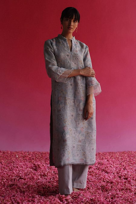 Buy Taisha Blue Linen, Silk, , Handloom Embroidery Garden Woven Kurta Set Online at Aza Fashions Buy_Taisha_Blue Linen, Silk, , Handloom Embroidery Garden Woven Kurta Set _Online_at_Aza_Fashions