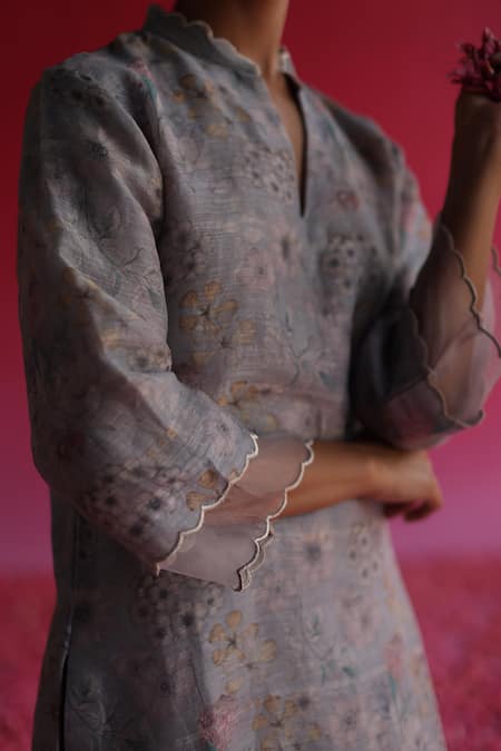 Shop Taisha Blue Linen, Silk, , Handloom Embroidery Garden Woven Kurta Set Online at Aza Fashions Shop_Taisha_Blue Linen, Silk, , Handloom Embroidery Garden Woven Kurta Set _Online_at_Aza_Fashions