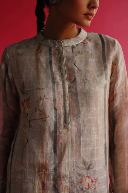 Shop_Taisha_Cream Linen, Silk, , Chanderi, Handloom Bhuman Kurta Pant Set _Online_at_Aza_Fashions