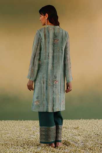 Shop Taisha Green Linen, , Handloom Bhuman Stripe Woven Kurta Pant Set at Aza Fashions Shop_Taisha_Green Linen, , Handloom Bhuman Stripe Woven Kurta Pant Set _at_Aza_Fashions