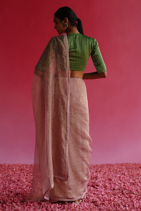 Shop Taisha Pink Silk, Satin, Kota Doria Sequins, Sharad Border Saree With Blouse at Aza Fashions Shop_Taisha_Pink Silk, Satin, Kota Doria Sequins, Sharad Border Saree With Blouse _at_Aza_Fashions