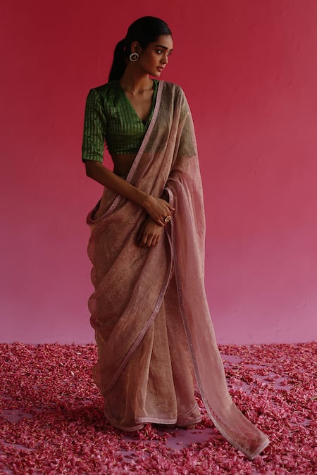 Taisha Pink Silk, Satin, Kota Doria Sequins, Sharad Border Saree With Blouse at Aza Fashions Taisha_Pink Silk, Satin, Kota Doria Sequins, Sharad Border Saree With Blouse _at_Aza_Fashions