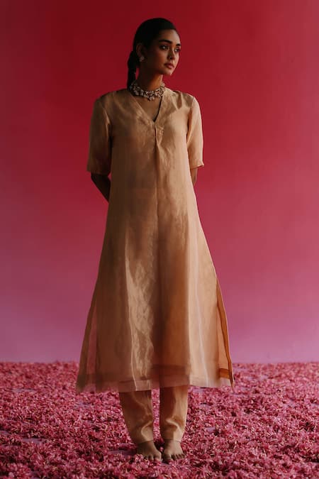 Grey Floral Tissue Silk Kurta Set with Dupatta – Dressline Fashion