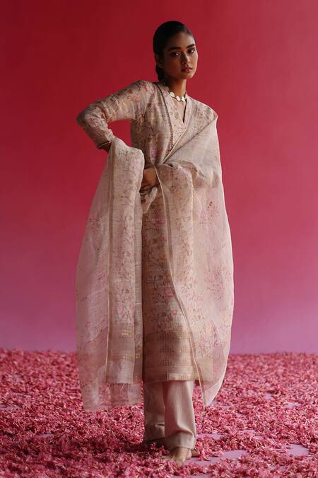 Taisha_Pink Pure Kala Cotton Handloom Plain Gulbag Pant_Online_at_Aza_Fashions