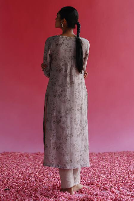 Shop_Taisha_Grey Cotton Swaroop Kala Handloom Pant _at_Aza_Fashions