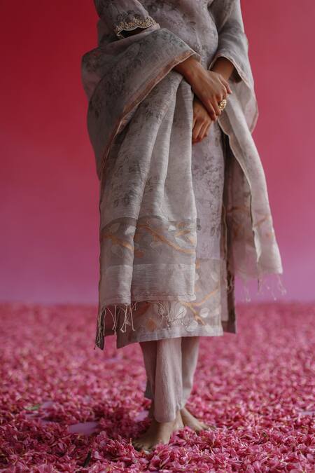 Buy_Taisha_Grey Cotton Swaroop Kala Handloom Pant _Online_at_Aza_Fashions