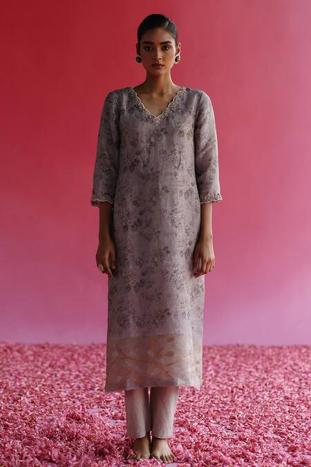 Shop_Taisha_Grey Cotton Swaroop Kala Handloom Pant _Online_at_Aza_Fashions