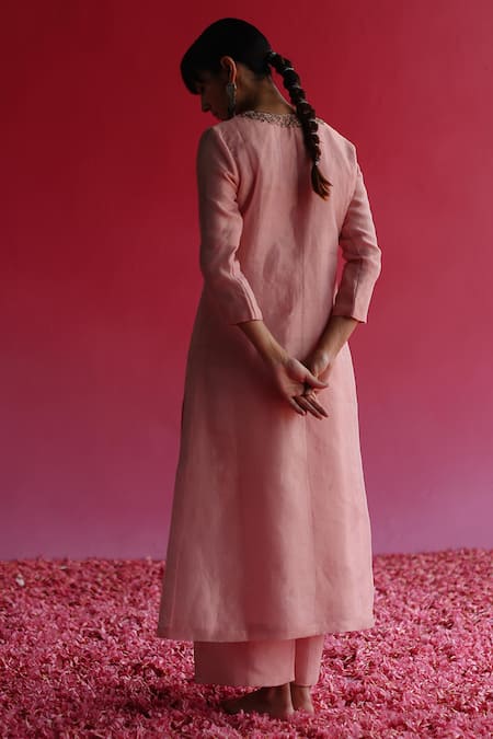 Shop_Taisha_Pink Silk Kaljo Zari Tissue Flare Pant _at_Aza_Fashions