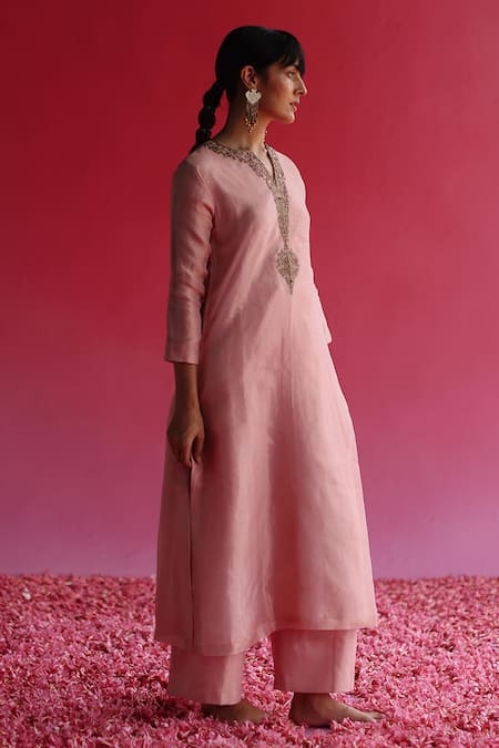 Buy_Taisha_Pink Silk Kaljo Zari Tissue Flare Pant _Online_at_Aza_Fashions