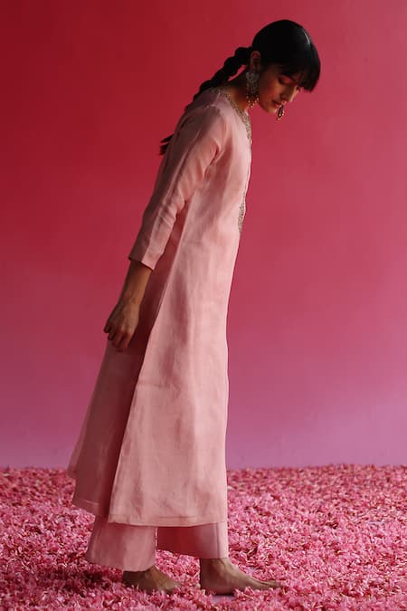 Shop_Taisha_Pink Silk Kaljo Zari Tissue Flare Pant _Online_at_Aza_Fashions