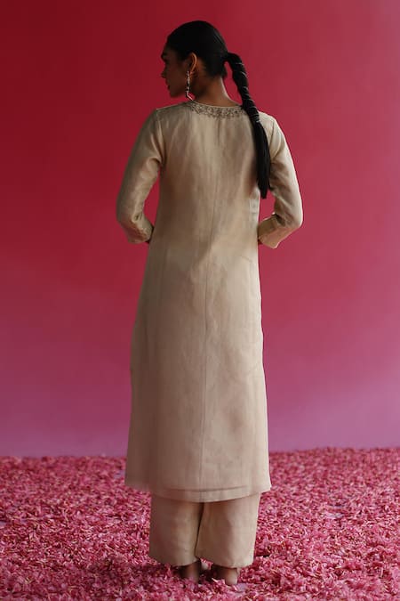 Shop_Taisha_Yellow Silk Kaljo Zari Tissue Flared Pant _at_Aza_Fashions