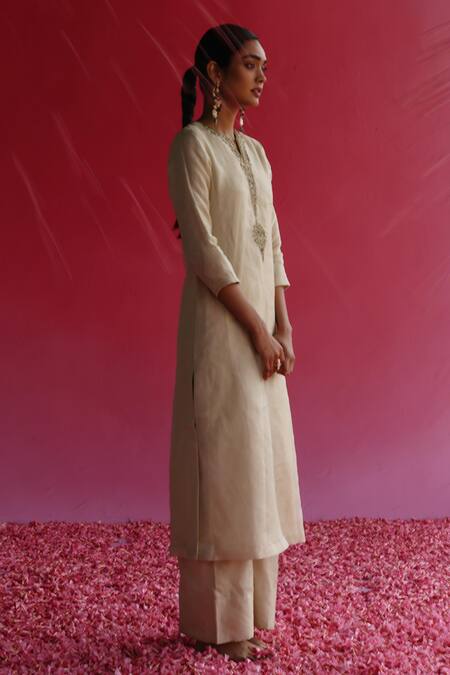 Taisha_Yellow Silk Kaljo Zari Tissue Flared Pant _Online_at_Aza_Fashions