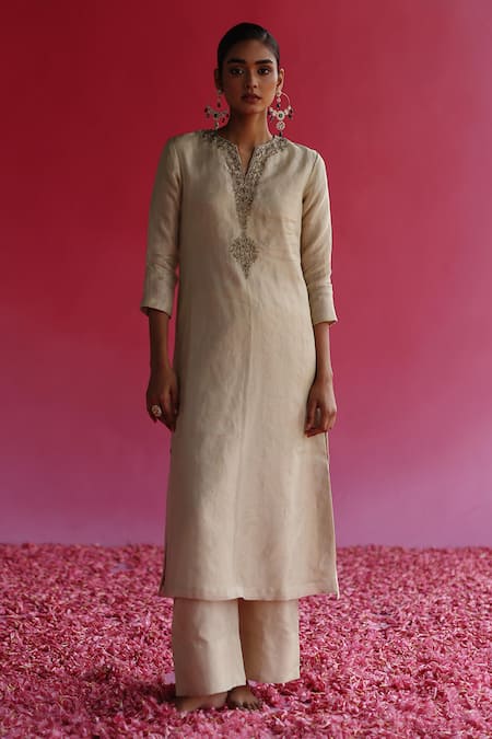 Buy_Taisha_Yellow Silk Kaljo Zari Tissue Flared Pant _Online_at_Aza_Fashions