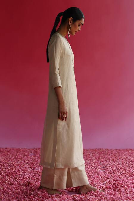 Shop_Taisha_Yellow Silk Kaljo Zari Tissue Flared Pant _Online_at_Aza_Fashions