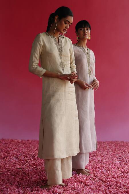 Taisha_Yellow Silk Kaljo Zari Tissue Flared Pant _at_Aza_Fashions