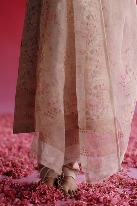 Shop Taisha Pink Linen, Silk, Cotton Embroidery, Sequins Gulbag Handloom Kurta Pant Set Online at Aza Fashions Shop_Taisha_Pink Linen, Silk, Cotton Embroidery, Sequins Gulbag Handloom Kurta Pant Set_Online_at_Aza_Fashions