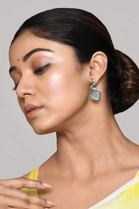 Nayaab by Aleezeh Gold Plated Stone Studded And Leaf Carved Earrings