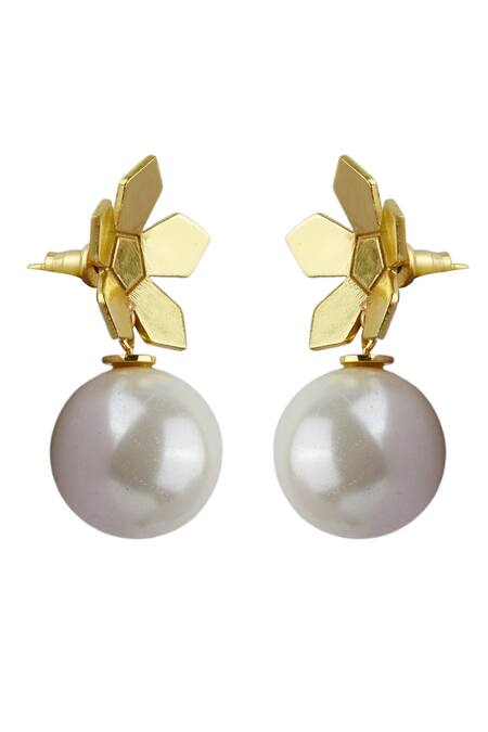 Varnika Arora Gold Plated Pearls Bloom Embellished Earrings at Aza Fashions Varnika Arora_Gold Plated Pearls Bloom Embellished Earrings _at_Aza_Fashions