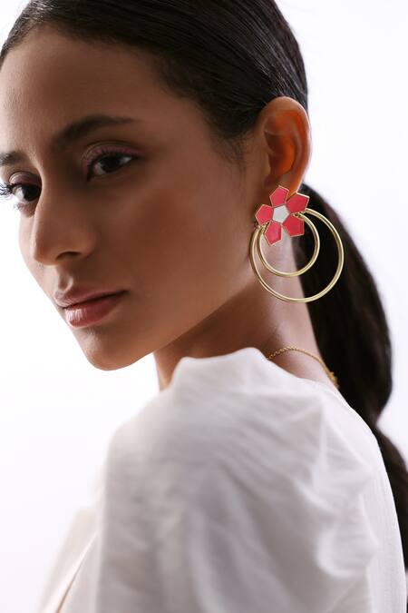 Varnika Arora_Gold Plated Crystals Calendine Floral Pattern Earrings _Online_at_Aza_Fashions