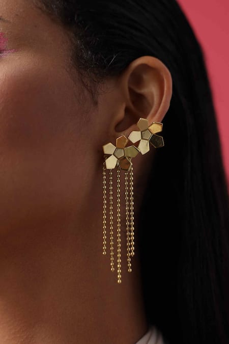 Shop Varnika Arora Gold Plated Ivy Floral Pattern Earrings Online at Aza Fashions Shop_Varnika Arora_Gold Plated Ivy Floral Pattern Earrings _Online_at_Aza_Fashions