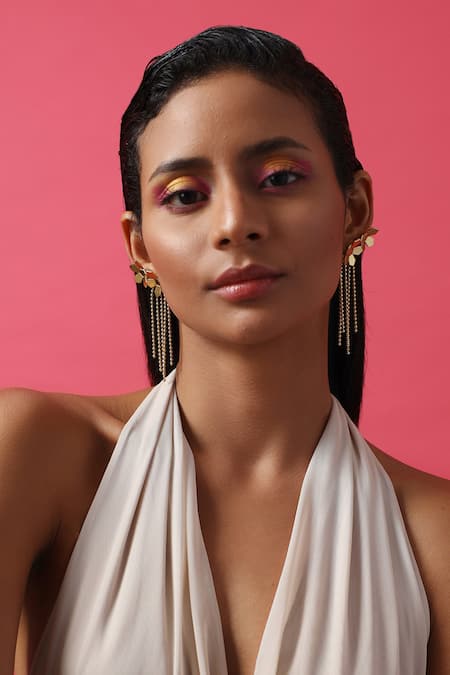 Buy Varnika Arora Gold Plated Ivy Floral Pattern Earrings Buy_Varnika Arora_Gold Plated Ivy Floral Pattern Earrings