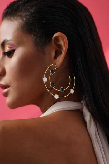 Shop Varnika Arora Gold Plated Pearls Magnolia Geometric Pattern Hoops Online at Aza Fashions Shop_Varnika Arora_Gold Plated Pearls Magnolia Geometric Pattern Hoops _Online_at_Aza_Fashions