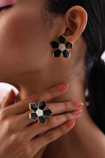 Shop Varnika Arora Gold Plated Pearls Willow Floral Pattern Studs at Aza Fashions Shop_Varnika Arora_Gold Plated Pearls Willow Floral Pattern Studs _at_Aza_Fashions