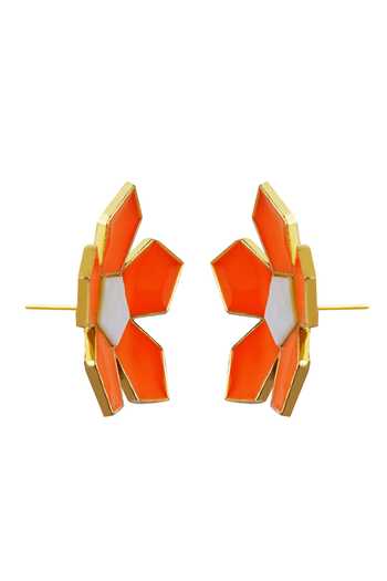 Buy_Varnika Arora_Gold Plated Embroidery Willow Floral Motif Pattern Studs _Online_at_Aza_Fashions