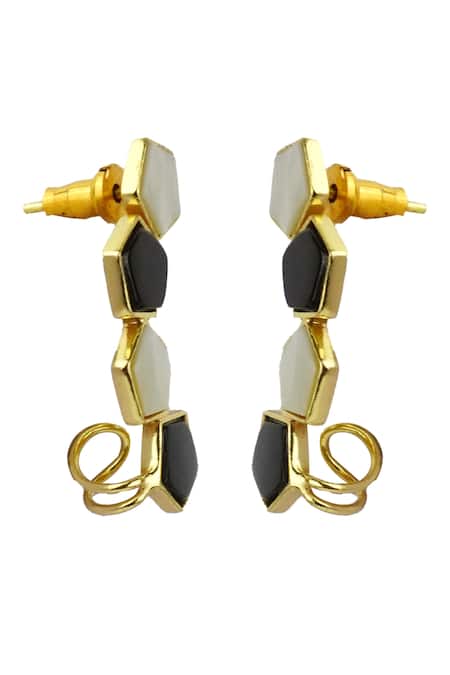 Varnika Arora_Gold Plated Stones, Pearls Arlo Geometric Pattern Earrings _Online_at_Aza_Fashions